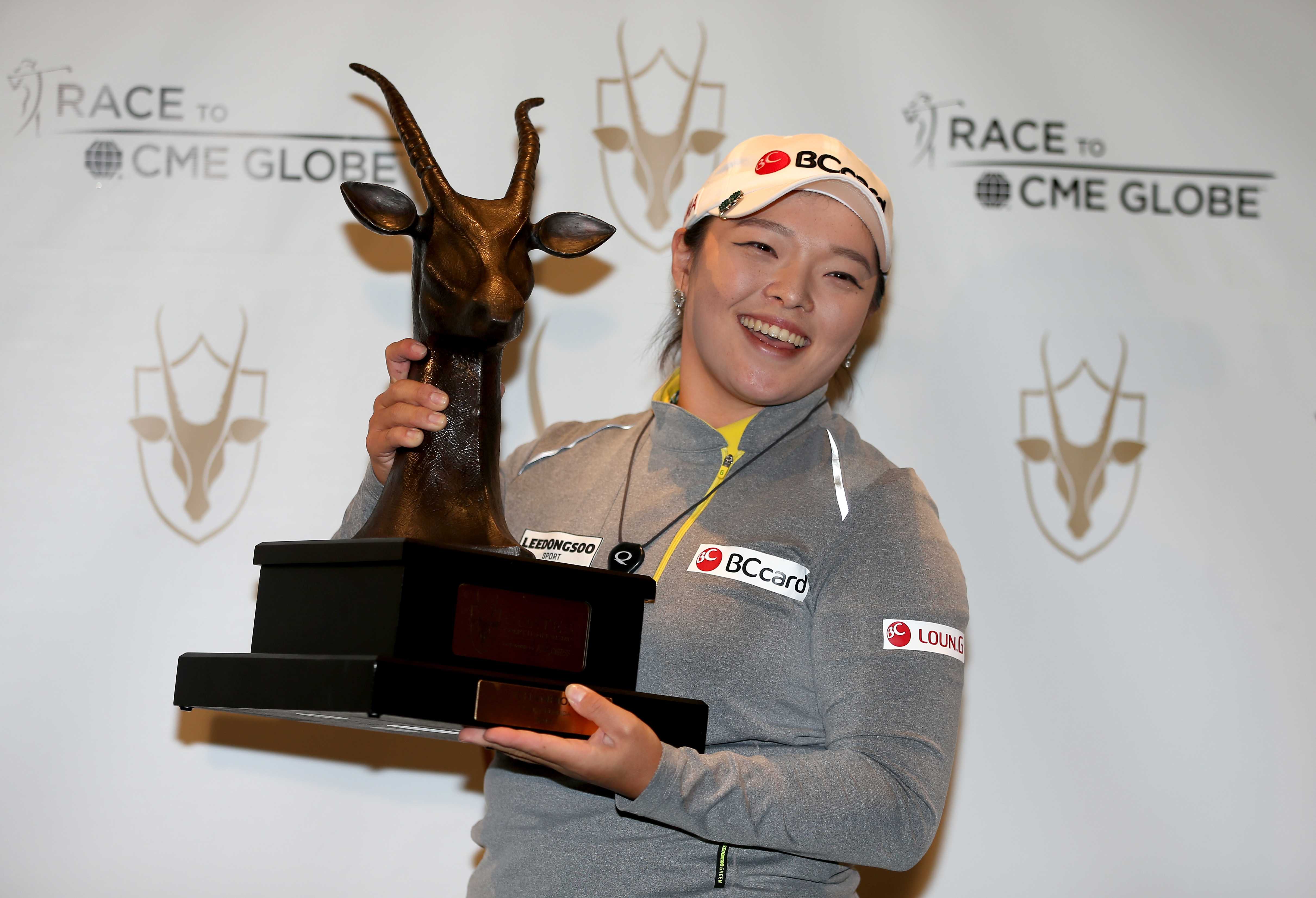 OCALA, FL - FEBRUARY 06:  Ha Na Jang of South Korea poses with the trophy following the final round of the Coates Golf Championship Presented By R+L Carriers at Golden Ocala Golf Club on February 6, 2016 in Ocala, Florida.  (Photo by Sam Greenwood/Getty Images)