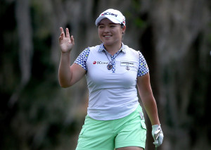 OCALA, FL - FEBRUARY 03: Ha Na Jang of South Korea reacts to her second shot on the ninth hole during the first round of the Coates Golf Championship Presented By R+L Carriers at Golden Ocala Golf Club on February 3, 2016 in Ocala, Florida. (Photo by Sam Greenwood/Getty Images)